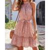 imageBTFBM Women Halter Neck Summer Dresses 2025 Spring Casual Sleeveless Floral Polka Dot Ruffle Mini Boho Beach Sun DressFloral Brick Red
