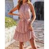 imageBTFBM Women Halter Neck Summer Dresses 2025 Spring Casual Sleeveless Floral Polka Dot Ruffle Mini Boho Beach Sun DressFloral Brick Red
