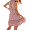 imageBTFBM Women Halter Neck Summer Dresses 2025 Spring Casual Sleeveless Floral Polka Dot Ruffle Mini Boho Beach Sun DressFloral Brick Red