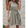 imageBTFBM Women Halter Neck Summer Dresses 2025 Spring Casual Sleeveless Floral Polka Dot Ruffle Mini Boho Beach Sun DressFloral Print Army Green