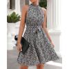 imageBTFBM Women Halter Neck Summer Dresses 2025 Spring Casual Sleeveless Floral Polka Dot Ruffle Mini Boho Beach Sun DressFloral Print Black