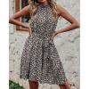 imageBTFBM Women Halter Neck Summer Dresses 2025 Spring Casual Sleeveless Floral Polka Dot Ruffle Mini Boho Beach Sun DressFloral Print Black White
