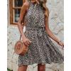 imageBTFBM Women Halter Neck Summer Dresses 2025 Spring Casual Sleeveless Floral Polka Dot Ruffle Mini Boho Beach Sun DressFloral Print Black White