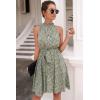 imageBTFBM Women Halter Neck Summer Dresses 2025 Spring Casual Sleeveless Floral Polka Dot Ruffle Mini Boho Beach Sun DressFloral Print Green
