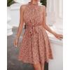 imageBTFBM Women Halter Neck Summer Dresses 2025 Spring Casual Sleeveless Floral Polka Dot Ruffle Mini Boho Beach Sun DressFloral Print Red