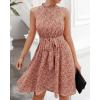 imageBTFBM Women Halter Neck Summer Dresses 2025 Spring Casual Sleeveless Floral Polka Dot Ruffle Mini Boho Beach Sun DressFloral Print Red