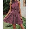 imageBTFBM Women Halter Neck Summer Dresses 2025 Spring Casual Sleeveless Floral Polka Dot Ruffle Mini Boho Beach Sun DressFloral Print Wine Red
