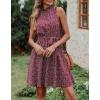 imageBTFBM Women Halter Neck Summer Dresses 2025 Spring Casual Sleeveless Floral Polka Dot Ruffle Mini Boho Beach Sun DressFloral Print Wine Red