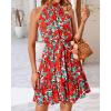 imageBTFBM Women Halter Neck Summer Dresses 2025 Spring Casual Sleeveless Floral Polka Dot Ruffle Mini Boho Beach Sun DressFloral Red