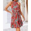 imageBTFBM Women Halter Neck Summer Dresses 2025 Spring Casual Sleeveless Floral Polka Dot Ruffle Mini Boho Beach Sun DressFloral Red