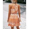 imageBTFBM Women Halter Neck Summer Dresses 2025 Spring Casual Sleeveless Floral Polka Dot Ruffle Mini Boho Beach Sun DressOrangeWhite