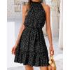 imageBTFBM Women Halter Neck Summer Dresses 2025 Spring Casual Sleeveless Floral Polka Dot Ruffle Mini Boho Beach Sun DressPolka Dot Black