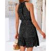 imageBTFBM Women Halter Neck Summer Dresses 2025 Spring Casual Sleeveless Floral Polka Dot Ruffle Mini Boho Beach Sun DressPolka Dot Black