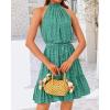 imageBTFBM Women Halter Neck Summer Dresses 2025 Spring Casual Sleeveless Floral Polka Dot Ruffle Mini Boho Beach Sun DressPolka Dot Green