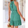 imageBTFBM Women Halter Neck Summer Dresses 2025 Spring Casual Sleeveless Floral Polka Dot Ruffle Mini Boho Beach Sun DressPolka Dot Green