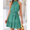 imageBTFBM Women Halter Neck Summer Dresses 2025 Spring Casual Sleeveless Floral Polka Dot Ruffle Mini Boho Beach Sun DressPolka Dot Green