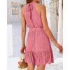 imageBTFBM Women Halter Neck Summer Dresses 2025 Spring Casual Sleeveless Floral Polka Dot Ruffle Mini Boho Beach Sun DressPolka Dot Pink