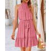 imageBTFBM Women Halter Neck Summer Dresses 2025 Spring Casual Sleeveless Floral Polka Dot Ruffle Mini Boho Beach Sun DressPolka Dot Pink