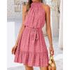 imageBTFBM Women Halter Neck Summer Dresses 2025 Spring Casual Sleeveless Floral Polka Dot Ruffle Mini Boho Beach Sun DressPolka Dot Pink