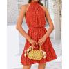 imageBTFBM Women Halter Neck Summer Dresses 2025 Spring Casual Sleeveless Floral Polka Dot Ruffle Mini Boho Beach Sun DressPolka Dot Red