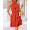 imageBTFBM Women Halter Neck Summer Dresses 2025 Spring Casual Sleeveless Floral Polka Dot Ruffle Mini Boho Beach Sun DressPolka Dot Red