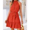 imageBTFBM Women Halter Neck Summer Dresses 2025 Spring Casual Sleeveless Floral Polka Dot Ruffle Mini Boho Beach Sun DressPolka Dot Red