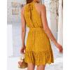 imageBTFBM Women Halter Neck Summer Dresses 2025 Spring Casual Sleeveless Floral Polka Dot Ruffle Mini Boho Beach Sun DressPolka Dot Yellow