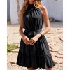 imageBTFBM Women Halter Neck Summer Dresses 2025 Spring Casual Sleeveless Floral Polka Dot Ruffle Mini Boho Beach Sun DressSolid Black