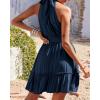 imageBTFBM Women Halter Neck Summer Dresses 2025 Spring Casual Sleeveless Floral Polka Dot Ruffle Mini Boho Beach Sun DressSolid Dark Blue
