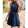 imageBTFBM Women Halter Neck Summer Dresses 2025 Spring Casual Sleeveless Floral Polka Dot Ruffle Mini Boho Beach Sun DressSolid Dark Blue