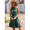 imageBTFBM Women Halter Neck Summer Dresses 2025 Spring Casual Sleeveless Floral Polka Dot Ruffle Mini Boho Beach Sun DressSolid Grey Green