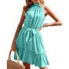 imageBTFBM Women Halter Neck Summer Dresses 2025 Spring Casual Sleeveless Floral Polka Dot Ruffle Mini Boho Beach Sun DressSolid Lake Blue