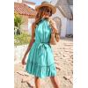 imageBTFBM Women Halter Neck Summer Dresses 2025 Spring Casual Sleeveless Floral Polka Dot Ruffle Mini Boho Beach Sun DressSolid Lake Blue