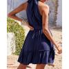 imageBTFBM Women Halter Neck Summer Dresses 2025 Spring Casual Sleeveless Floral Polka Dot Ruffle Mini Boho Beach Sun DressSolid Navy