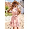 imageBTFBM Women Halter Neck Summer Dresses 2025 Spring Casual Sleeveless Floral Polka Dot Ruffle Mini Boho Beach Sun DressSolid Pink
