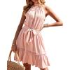 imageBTFBM Women Halter Neck Summer Dresses 2025 Spring Casual Sleeveless Floral Polka Dot Ruffle Mini Boho Beach Sun DressSolid Pink