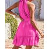 imageBTFBM Women Halter Neck Summer Dresses 2025 Spring Casual Sleeveless Floral Polka Dot Ruffle Mini Boho Beach Sun DressSolid Rose Pink