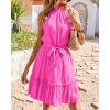 imageBTFBM Women Halter Neck Summer Dresses 2025 Spring Casual Sleeveless Floral Polka Dot Ruffle Mini Boho Beach Sun DressSolid Rose Pink