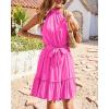 imageBTFBM Women Halter Neck Summer Dresses 2025 Spring Casual Sleeveless Floral Polka Dot Ruffle Mini Boho Beach Sun DressSolid Rose Pink