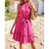 imageBTFBM Women Halter Neck Summer Dresses 2025 Spring Casual Sleeveless Floral Polka Dot Ruffle Mini Boho Beach Sun DressSolid Rose Red
