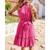 imageBTFBM Women Halter Neck Summer Dresses 2025 Spring Casual Sleeveless Floral Polka Dot Ruffle Mini Boho Beach Sun DressSolid Rose Red