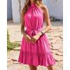 imageBTFBM Women Halter Neck Summer Dresses 2025 Spring Casual Sleeveless Floral Polka Dot Ruffle Mini Boho Beach Sun DressSolid Rose Red