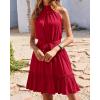 imageBTFBM Women Halter Neck Summer Dresses 2025 Spring Casual Sleeveless Floral Polka Dot Ruffle Mini Boho Beach Sun DressSolid Wine Red