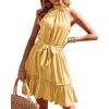 imageBTFBM Women Halter Neck Summer Dresses 2025 Spring Casual Sleeveless Floral Polka Dot Ruffle Mini Boho Beach Sun DressSolid Yellow