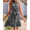 imageBTFBM Women Halter Neck Summer Dresses 2025 Spring Casual Sleeveless Floral Polka Dot Ruffle Mini Boho Beach Sun DressWhite Dot Black