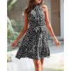 imageBTFBM Women Halter Neck Summer Dresses 2025 Spring Casual Sleeveless Floral Polka Dot Ruffle Mini Boho Beach Sun DressWhite Dot Black