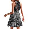 imageBTFBM Women Halter Neck Summer Dresses 2025 Spring Casual Sleeveless Floral Polka Dot Ruffle Mini Boho Beach Sun DressWhite Dot Black