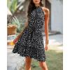 imageBTFBM Women Halter Neck Summer Dresses 2025 Spring Casual Sleeveless Floral Polka Dot Ruffle Mini Boho Beach Sun DressWhite Dot Black