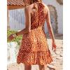 imageBTFBM Women Halter Neck Summer Dresses 2025 Spring Casual Sleeveless Floral Polka Dot Ruffle Mini Boho Beach Sun DressWhite Dot Red
