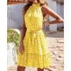 imageBTFBM Women Halter Neck Summer Dresses 2025 Spring Casual Sleeveless Floral Polka Dot Ruffle Mini Boho Beach Sun DressWhite Dot Yellow
